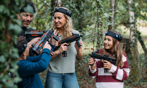 Finlake Family In The Woods Ready For Lazer Game